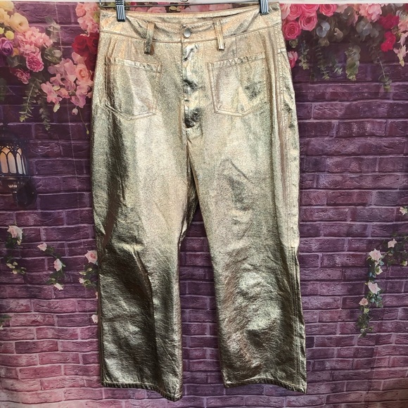 No. 6 Pants - No. 6 Store Soho Gold Metallic Cropped Pants W29